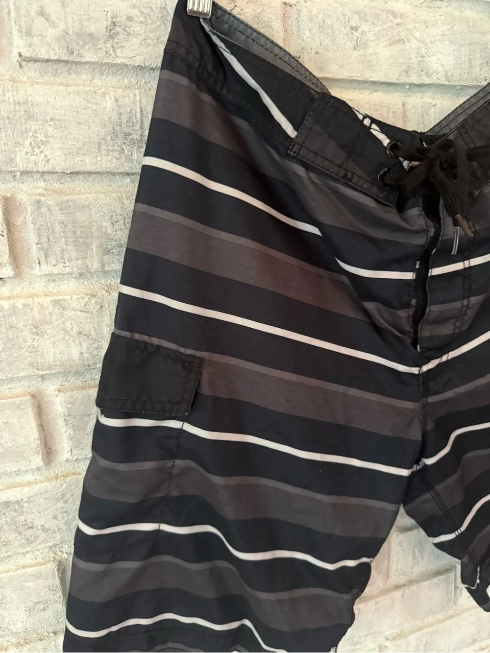 Old Navy Black and Gray Striped Swim Board Shorts